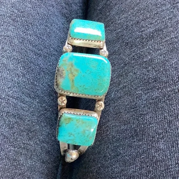 Bracelet Native American matched Natural Turquoise Sterling Silver - Picture 3 of 6